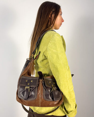 Bolso de piel marrón con bolsillos Nora