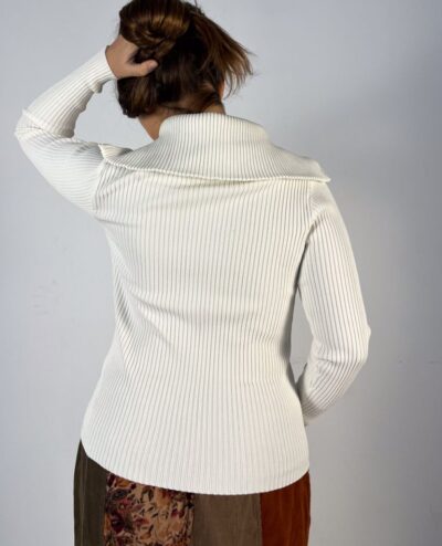 Camiseta manga larga canalé zip Ivory