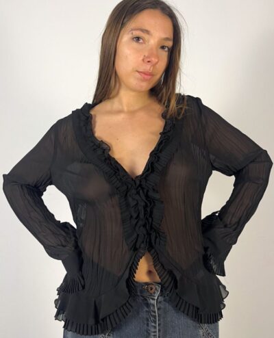 Camiseta manga larga negra Ruffle